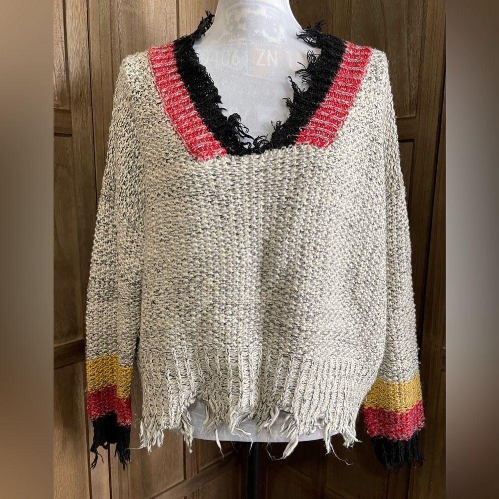 Vintage Havana Destroyed V Neck Frayed Distressed Sweater.
